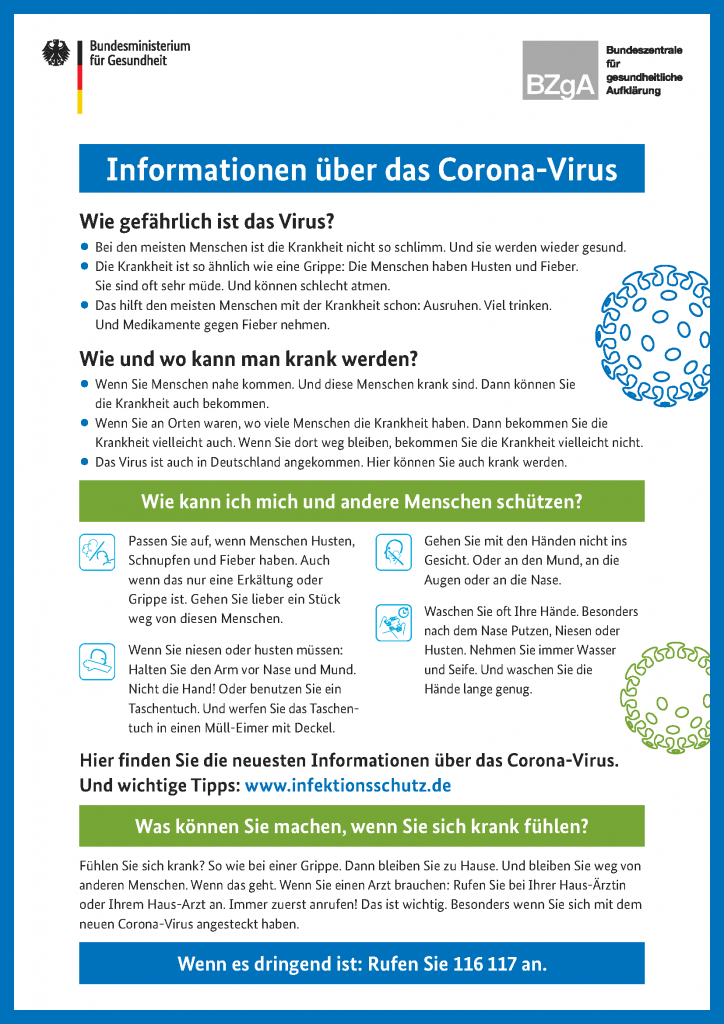 Informationen über Das Corona Virus der BZgA